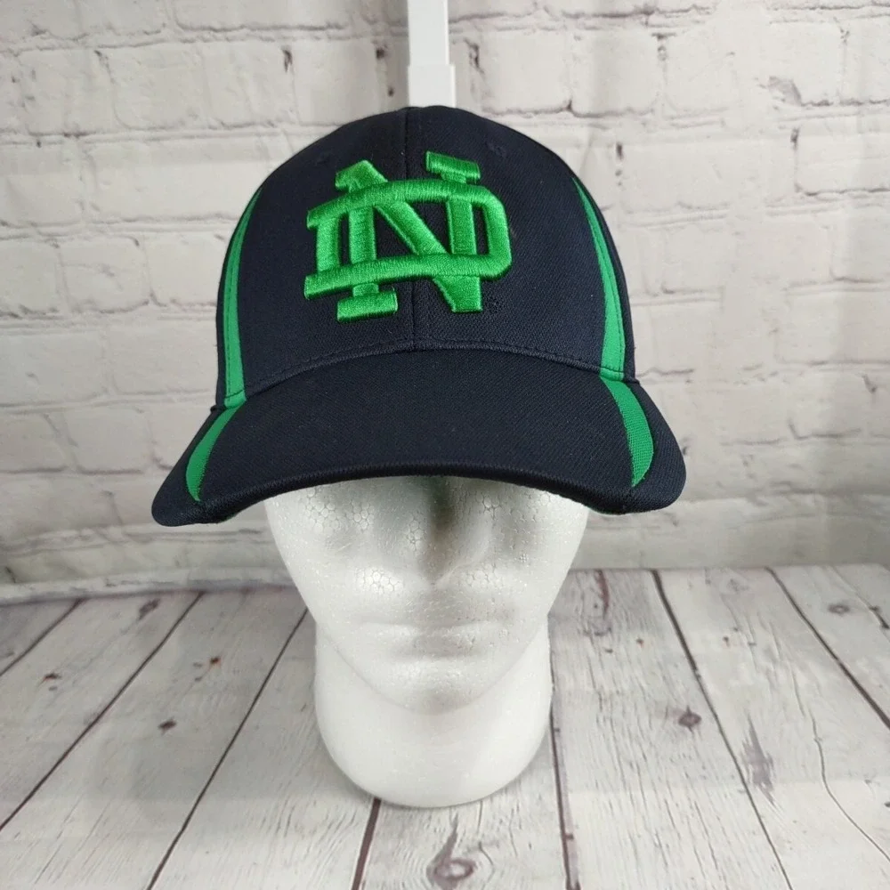 Top of the World Notre Dame Hat Memory Fit Green Shamrock ND Logo Navy Blue Cap